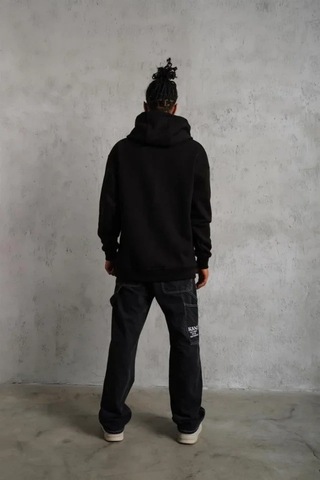 Defymoda 3 İplik Kapşonlu Sweatshirt Hoodie - Siyah