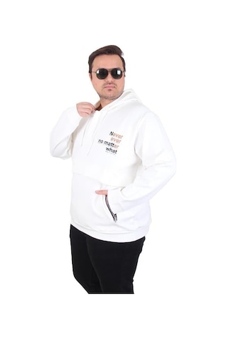 Starbattal Büyük Beden Kapüşonlu Sweat Double Face Never 25706 Ekru Ekru