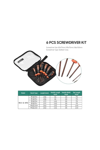 Wezone Penggong 6 Parça Evcil Tornavida Seti - Siyah Turuncu, S2 Çelik, Düz/çapraz Uç, Kaymazsız Kollü, El Tornavidi, Çanta İle
