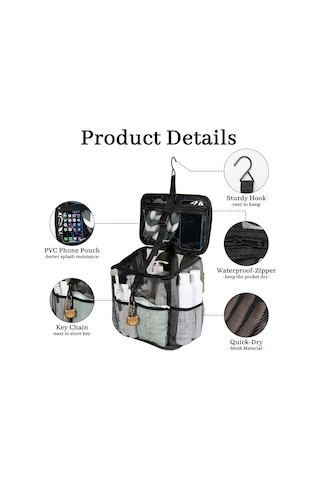 Shineyee Siyah Pvc Ağı + Oxford Kumaş Banyo Organizer Çanta, 48x27x18cm, Hızlı Kuruyan, Taşınabilir, Banyo/spor Salonu/seyahat İçin, 375g, 2501 Modeli Siyah