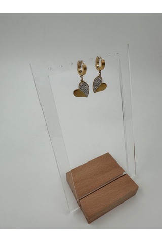 Xbaby Yarısı Taşlı Kalp Gold Küpe