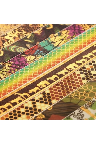 Novahub Altın Folyo Washi Bant Seti - Dıy & Hediye Paketleme 12 Rulo Vahşi Doğa Desenli