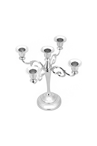 5 Gözlü Şık Restoran Düğün Şamdan Dekoratif Metal Silver Mumluk Mt156slv Çok Renkli