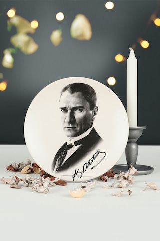 Keramika Atatürk Portre Hediyelik/dekoratif Tabak - 18241 Beyaz