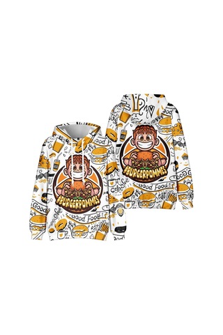 Burgerpommes Hayranları İçin 10 Renk Moda Icrimax Grafik Baskılı Sweatshirt Açık Hava Sporu Cosplay Kazaklar Kapşonlu Cosplay Kostümü Beyaz