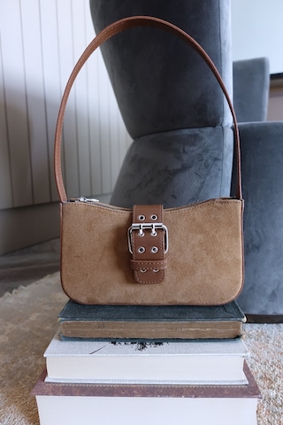 Housebags Kadın Süet Kahverengi Tokalı Vintage Görünüm Omuz Çantası 268 Süet Taba