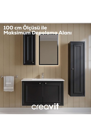 Creavit Kayra Lavabo Dolabı Kapaklı 100cm Mat Antrasit Mat Antrasit