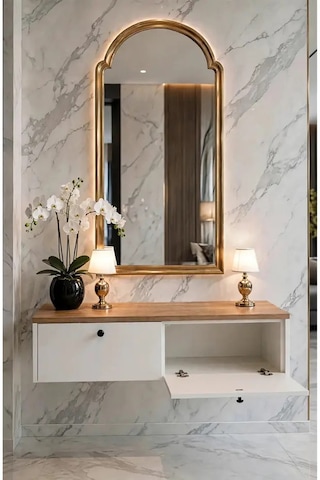 Modern Mdf Beyaz 2 Kapaklı Makyaj Masası - Dresuar Beyaz Safir Meşe