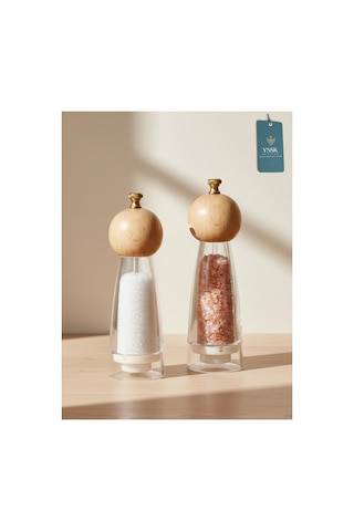Chacha Home Luxury Bamboox Akrilik Tuz Ve Karabiber Değirmeni Baharat Öğütücü Şeffaf Lüx Gold Detaylı Büyük+küçük Boy