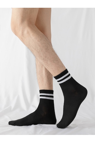 Bgk Unisex 6 Çift Düz Siyah Beyaz Tenis Çorap Siyah