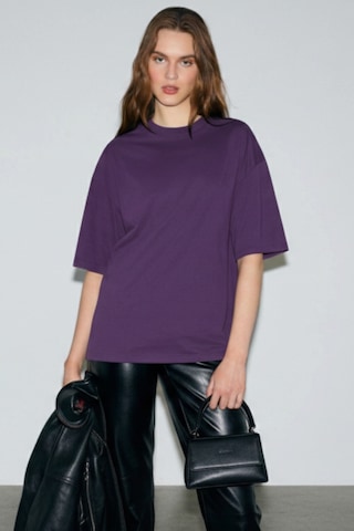 Soft&Basic Kadın %100 Organik Pamuk Oversize Fit Basic Yuvarlak Yaka T-shirt Mor