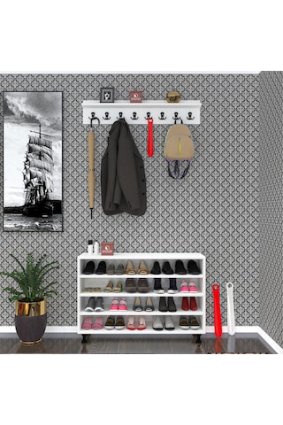 Kenzlife Ayakkabılık Merkub4 Gribyz 68 100 32 Kapaklı 4 Raflı 20 Çift Ayakkabı Kapasitesi Ahşap