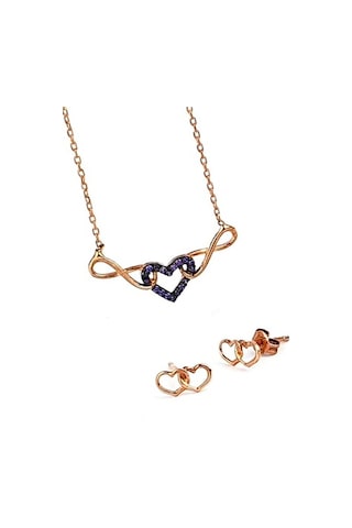 925Ayar Gümüş Rose Altın Kaplama Minimal Sonsuz Aşkımsın Kombini-Standart