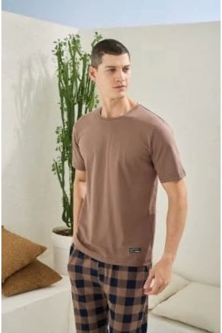 Rnamix Kocabey 2098 Erkek O Yaka Pijama Takım Nescafe Sütlü Kahverengi