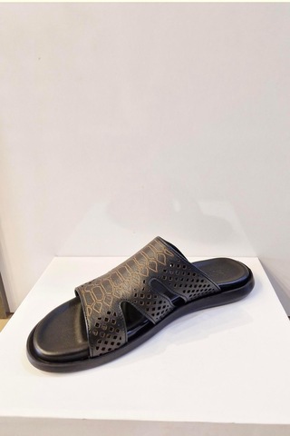 Dosa Shoes Montrer-645 Hakiki Deri Erkek Terlik-siyah Siyah