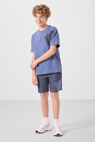 Koyu Mavi-kot Lacivert Pamuklu Oversize Fit Dokuma Hafif Esnek Chino Erkek Çocuk Şort Takım - 11275 Koyu Mavi