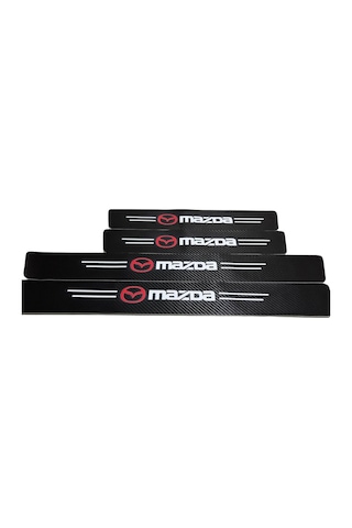 Mazda Logolu Karbon Kapı Eşiği Koruyucu Bant Folyo 4'lü Set