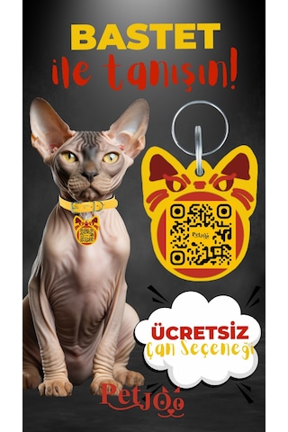 Petjoo 1.Bastet Kırmızı-Sarı Qr'lı Kedi Künyesi
