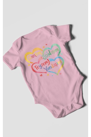 Morivokids Annem Yoldaşım Teyzem Yandaşım Kısa Kollu Bebek Body Koyu Pembe