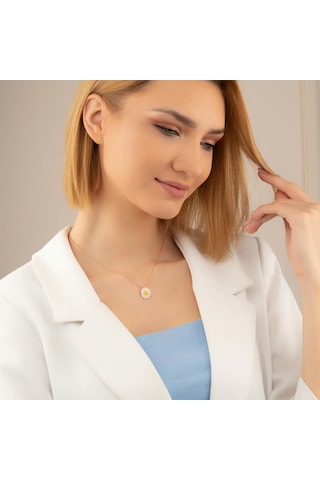 Gümüş Pazarım Mineli Papatya Gümüş Kolye