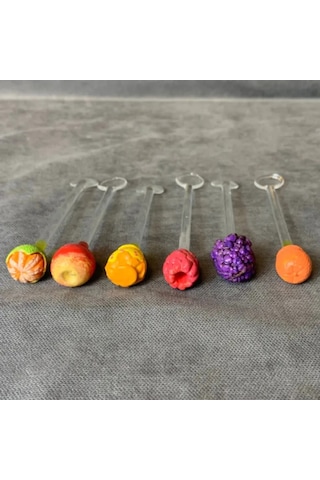 Uretti - Pınar 2572 - El Yapımı Özel Tasarım 6'lı Set Cam Çay Kaşığı Şeffaf