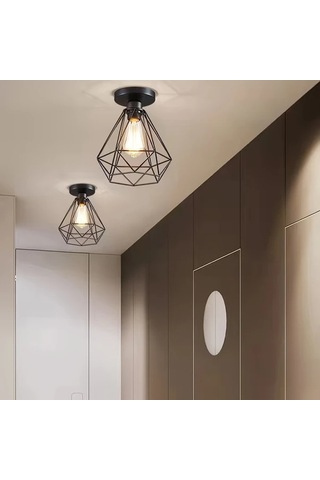 Dashanshop Siyah Modern Endüstriyel Yarı Gömme Tavan Lambası E27 E26 Oturma Odası Yatak Odası Siyah