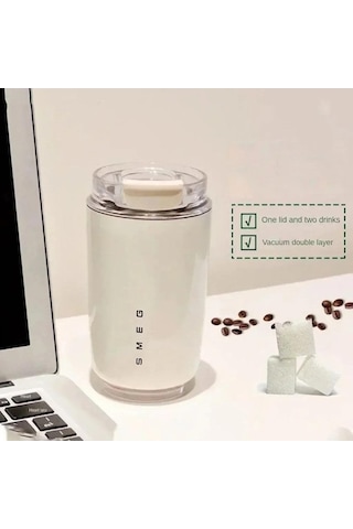 Mufunye 304 Paslanmaz Çelik İç Ve Dış Kapaklı 6-12 Saat Isı Saklama Performanslı Termos Bardak Beyaz
