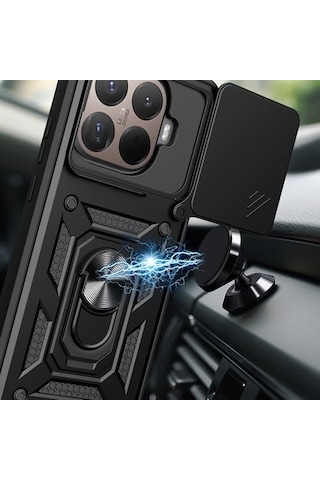 Spia Xiaomi 15t Pro İle Uyumlu Kılıf Sürgülü Siyah Panther Yüzüklü Silikon Orijinal Xiaomi 15t Pro İle Uyumlu, Sürgülü Siyah 50 x 22