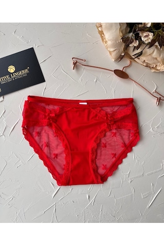 Arya Japon Style Arkası Tül Cut-out Dantel Detaylı Cheeky Külot/s Kırmızı
