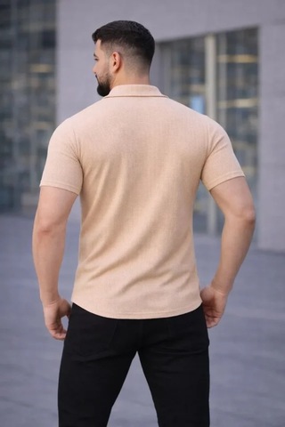 Etiler Collection Erkek Waffle Kumaş Kısa Kollu Düğmeli Açık Yaka Regular Fit Gömlek - Bej