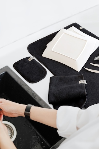 Siyah Microwell 3 Prç Set Microfiber Bulaşık Kurutma Matı 3'lü Mutfak Seti Kurulama Bezi Örtüsü