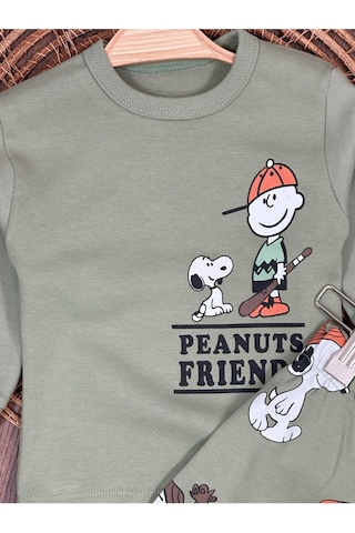 Bisiklet Yaka Peanuts Baskılı Alt Üst 2'li Pijama Takımı 4bb2 Yeşil