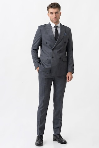White Stone Arezzo T2004 Slim Fit 6 Drop Likralı Kruvaze Takım Elbise Desenli - 50 Antrasit