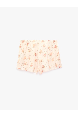 Koton Beli Lastikli Rahat Kalıp Çiçek Desenli Saten Şort Pijama Altı Pembe Desenli 6slk80066mw