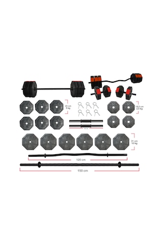 Tanspor 100 KG  Halter Full Kısa + Uzun Düz + Z Bar Dambıl Seti