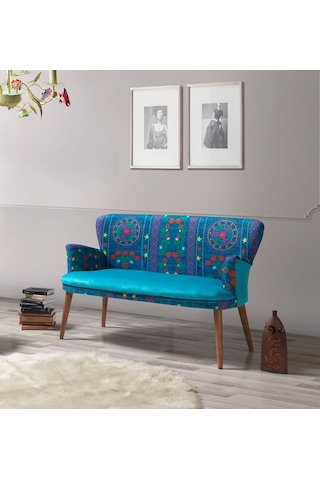 Mobilyabazari Etnik Desen Turkuaz 2+1+1+Sehpalı Çay Seti