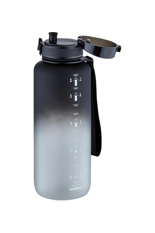 Uzspace 1500ml Mega Boy Soft Touch Çift Renk Motivasyon Tritan Su Matarası Siyah-beyaz Çok Renkli