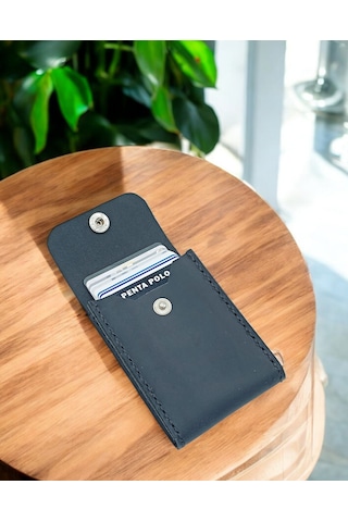 Cronder Hakiki Deri Dik Model Kutu Kartlık Siyah