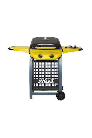 Aygaz X150 Klasik Gazlı Barbekü - 2 Brülörlü Ayaklı Bahçe Mangalı, Termometreli Kapak, Sarı Sarı