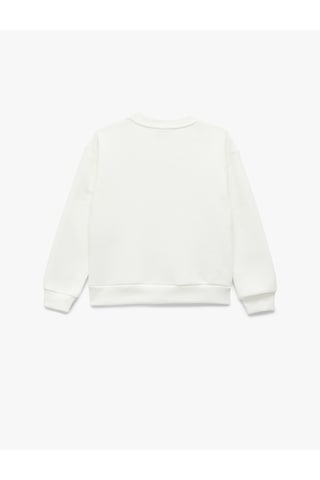 Koton Uzun Kollu Bisiklet Yaka Şardonlu Ayıcık Baskılı Sweatshirt Ekru 7wkg10090ak