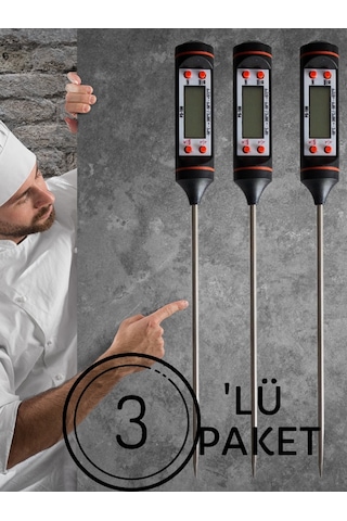 3 Adet Siyah Renk Dijital Gıda Yemek Termometresi Yemek Isı Ölçer