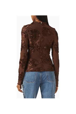 Rotate Birger Christensen Çiçek Aplikeli Fitted Mesh Kadın Üst, Şık Ve Romantik Bluz Kahverengi