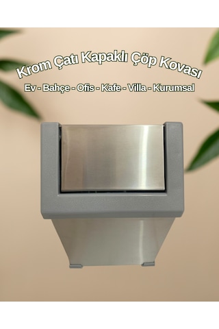 Krom Sallanır Çatı Kapaklı Çöp Kovası 16 Lt