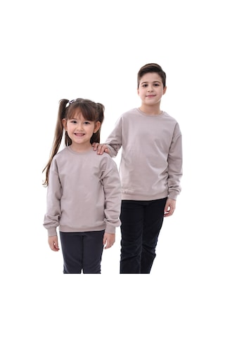 Zuzunga Basic Düz Renk Vizon Fırçalı Yumuşak Pamuk Sweatshirt