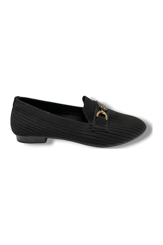 C-shoes 3160-25 Triko G Elips Taşlı Toka Kadın Babet Sıyah