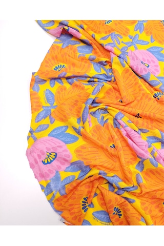 %85 Rayon %15 Elastan Sarı Üzeri Turuncu Pembe Mavi Çiçekli Sandy Jarse Benzeri Örme Kumaş Elbiselik & Bluzluk En: 130cm-12453 Sarı,turuncu,pembe,mavi