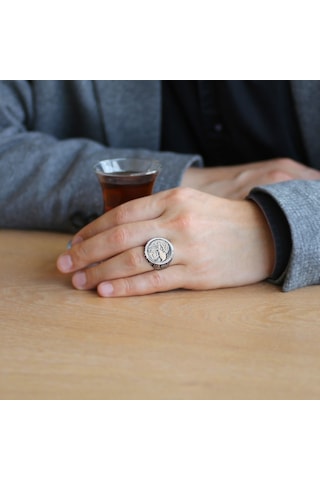 Oval Tasarım Özgürlük Kartalı Temalı 925 Ayar Gümüş Erkek Yüzük (457814631)