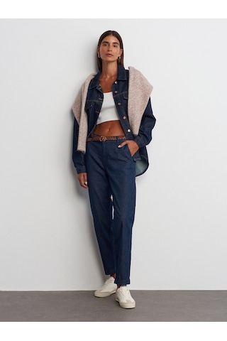 Dilvin Duble Paça Kemerli Denim Pantolon Lacivert