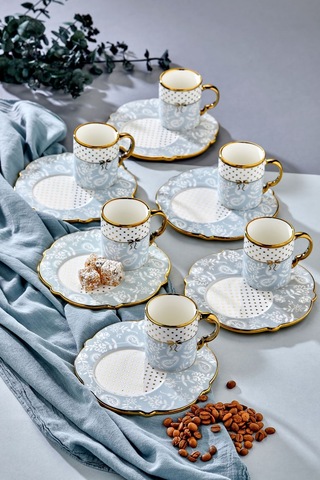 Carmen 6 Kişilik Porselen Desenli Çay Fincan Takımı - Mavi