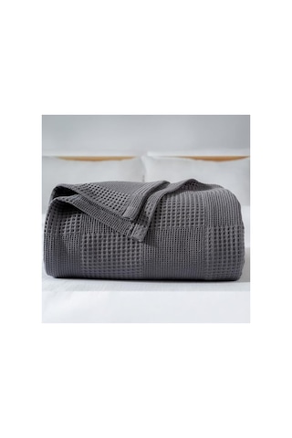 Koyu Gri Waffle Desenli Tek Kişilik Pike, 160x230 Cm, 100% Pamuk Açık Indigo